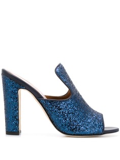 Paris Texas block heel glittered mules