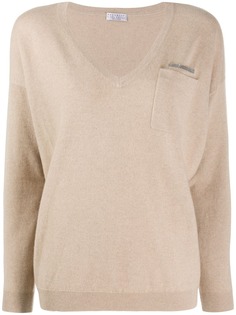 Brunello Cucinelli кашемировый джемпер с V-образным вырезом