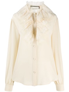 Gucci блузка с оборками и кружевной вставкой