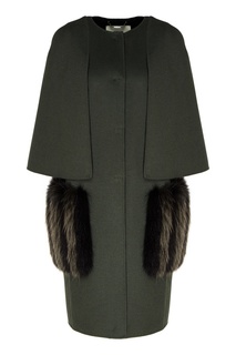 Зеленое пальто с меховой отделкой Fendi