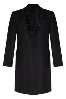 Черное пальто с фактурным мехом Fendi