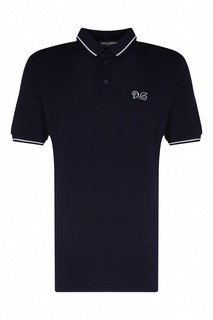 Темно-синее поло с вышивкой Dolce & Gabbana