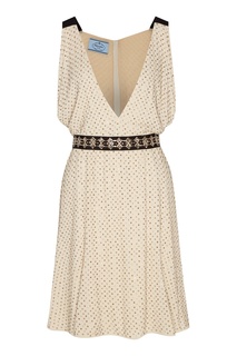 Блестящее платье с контрастным поясом Prada