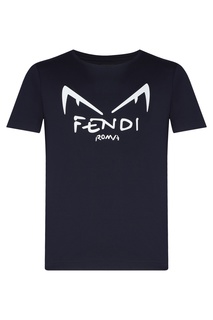 Темно-синяя футболка с белым принтом Fendi