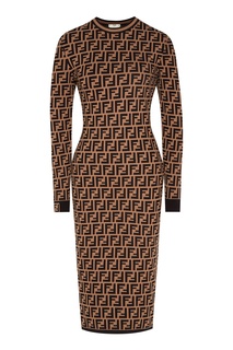 Коричневое платье с монограммами Fendi