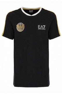 Черная футболка с белой и желтой отделкой EA7