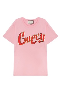 Розовая футболка с логотипом Gucci