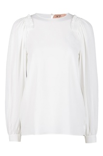 Белая блузка с оборками на плечах No.21