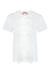 Белая футболка с отделкой перьями No.21