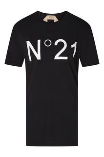 Черная футболка с белым логотипом No.21
