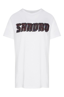 Белая футболка с логотипом и заклепками Sandro