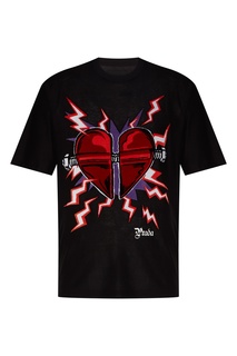 Черная футболка с сердцем и молниями Prada