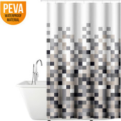 Штора для ванной комнаты Tatkraft MOSAIC, водонепроницаемый материал PEVA, магниты-утяжелители для лучшей фиксации, 12 шт овальных колец (18181)