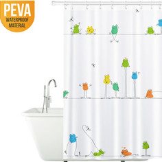 Штора для ванной комнаты Tatkraft FUNNY FROGS, водонепроницаемый материал PEVA, магниты-утяжелители для лучшей фиксации, 12 шт колец (18167)