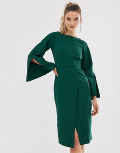Платье миди с разрезами на рукавах Closet - Зеленый