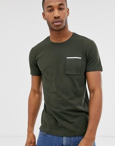 Футболка из пике цвета хаки с отделкой на кармане Celio - Зеленый