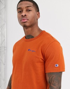 Оранжевая футболка с круглым вырезом и небольшой надписью Champion Reverse Weave - Рыжий