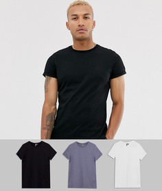 Набор из 3 футболок с круглым вырезом и отворотами на рукавах ASOS DESIGN Скидка