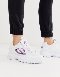 Белые кроссовки с фиолетовыми элементами с эффектом металлик Fila Disruptor II - Белый