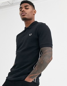 Черная футболка-поло с отделкой лентой с логотипом по бокам Fred Perry - Черный