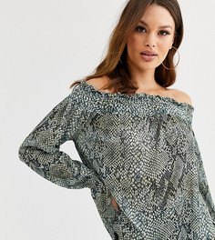 Топ с открытыми плечами, сборками и змеиным принтом ASOS DESIGN Tall - Черный