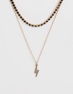 Золотистое ожерелье-чокер в несколько рядов с синими кристаллами и подвеской в виде молнии ASOS DESIGN - Золотой