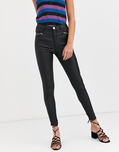 Черные джинсы скинни с покрытием и молниями Lipsy - Черный
