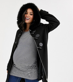 Черный дафлкот с отделкой искусственным мехом ASOS DESIGN Maternity - Черный