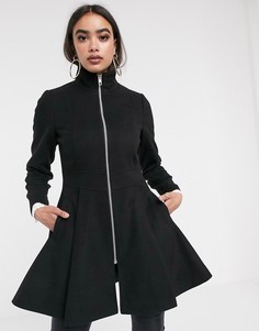 Черное свободное пальто с молнией ASOS DESIGN - Черный