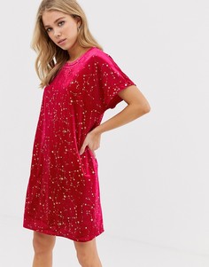Бархатное платье-футболка Glamorous - Розовый