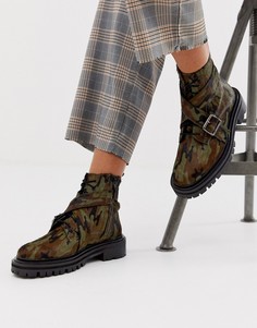 Массивные камуфляжные ботинки из премиум-кожи на шнуровке ASOS DESIGN Agility - Зеленый