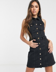 Черное джинсовое платье мини с карманами River Island - Черный