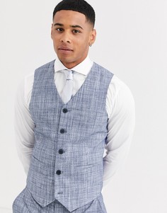 Темно-синий облегающий свадебный жилет со штрихованным узором ASOS DESIGN - Темно-синий