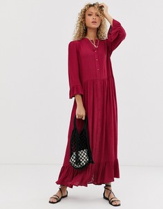 Ярусное свободное платье макси на пуговицах ASOS DESIGN - Красный
