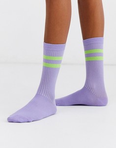 Носки в сиреневую и зеленую полоску ASOS DESIGN - Фиолетовый