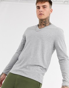 Серый меланжевый лонгслив с V-образным вырезом ASOS DESIGN - Серый