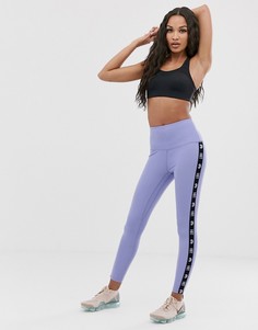 Сиреневые леггинсы с отделкой лентой неоновой расцветки HIIT - Черный