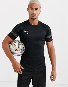 Черная футболка с короткими рукавами и вставками серого цвета Puma Football