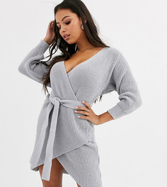 Эксклюзивное серое платье-джемпер с ремнем и запахом Boohoo Petite - Серый