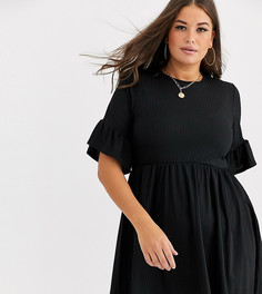 Черное базовое свободное платье в рубчик Boohoo Plus - Черный