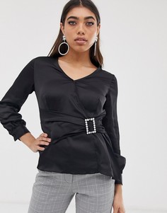 Атласная блузка с D-образным кольцом Lipsy - Черный