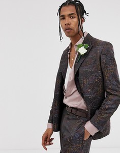 Свободный двубортный жаккардовый пиджак ASOS DESIGN wedding (maroon