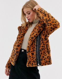 Байкерская куртка из искусственного меха с леопардовым рисунком Brave Soul carla - Рыжий
