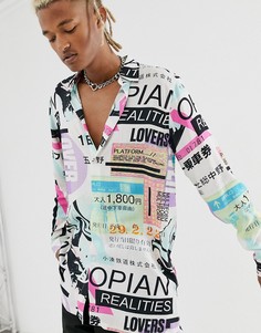 Длинная рубашка классического кроя с надписью ASOS DESIGN - Белый