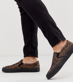 Жаккардовые кеды-слипоны для широкой стопы ASOS DESIGN - Черный