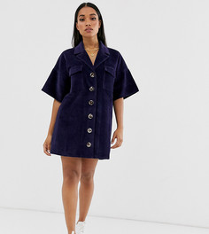 Синее вельветовое платье-рубашка ASOS DESIGN Petite - Синий