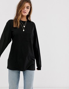 Черная oversize-футболка с карманом ASOS DESIGN - Черный