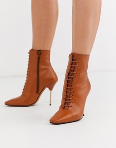 Светло-коричневые кожаные ботильоны на каблуке ASOS DESIGN Eden - Мульти