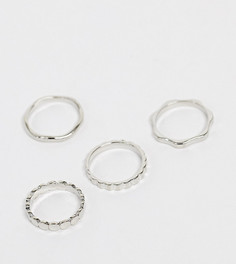 4 серебристых кольца разных дизайнов с фактурной отделкой ASOS DESIGN Curve - Серебряный