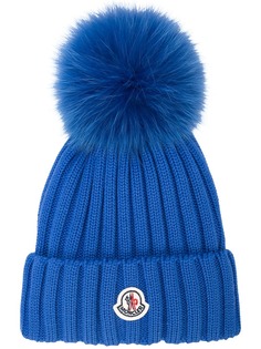 Moncler ребристая шапка-бини с помпоном
